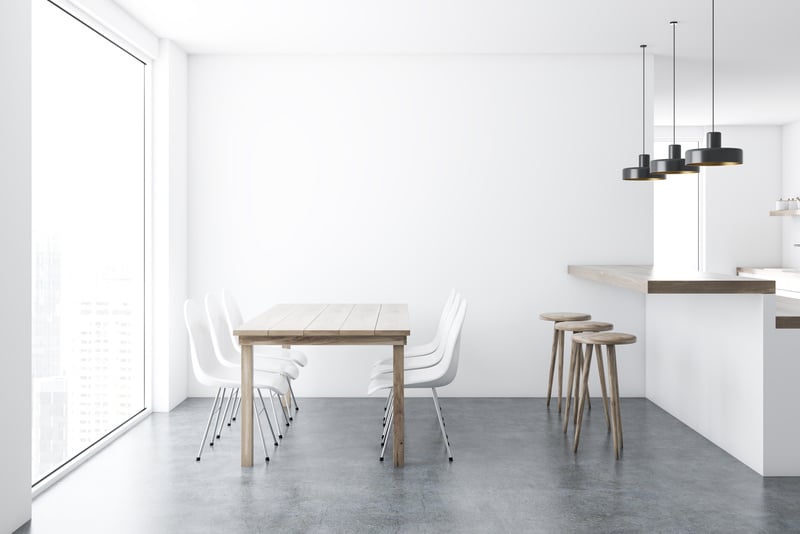 Concrete floor dining room interior